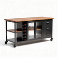 Mobile da cucina con piano in legno 150 x 60 x 90cm e struttura in metallo nero