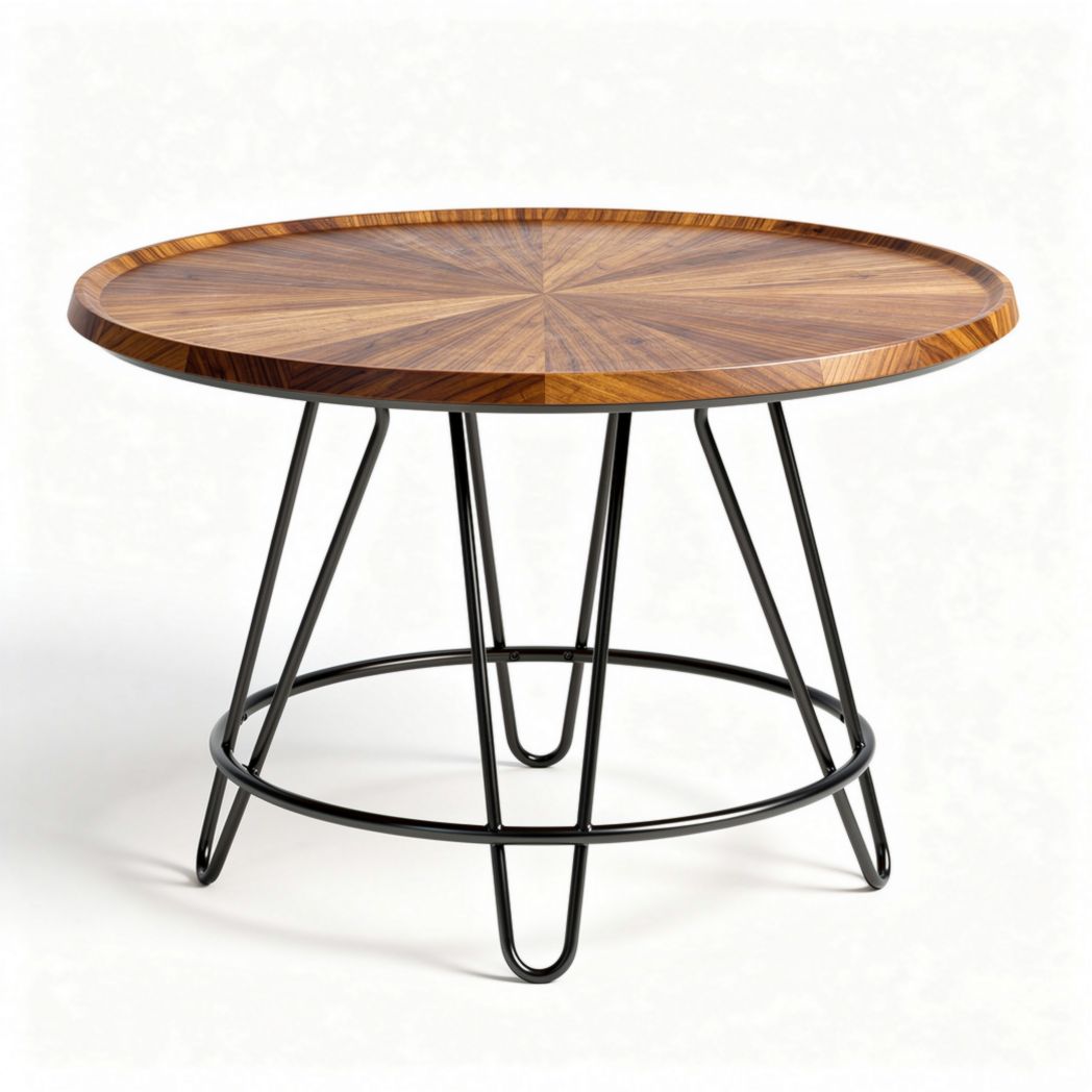 Tavolino rotondo in legno di mogano con gambe in metallo nero 70 x 70 x 45cm