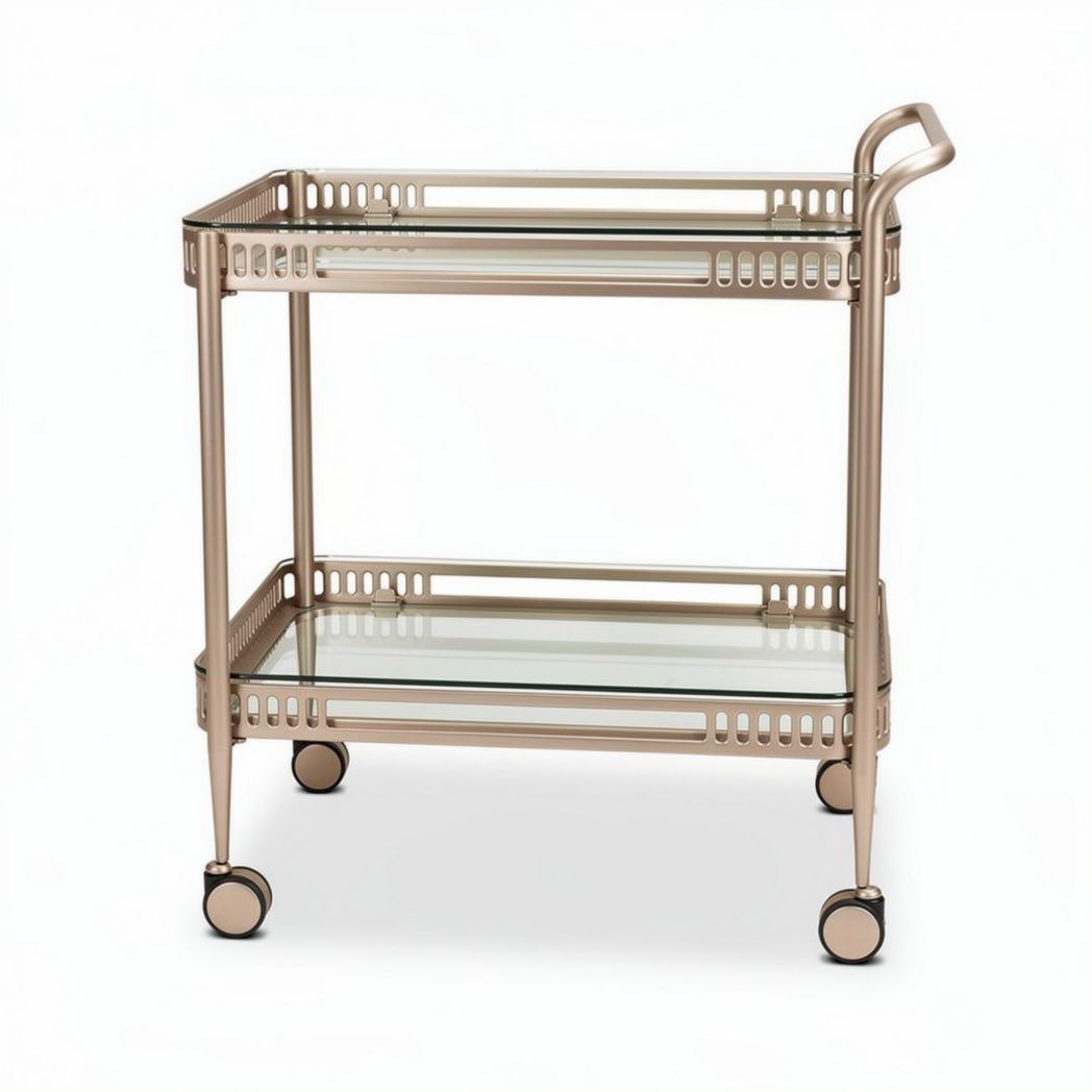 Carrello da servizio con struttura in metallo e ripiani in vetro 80 x 50 x 80cm