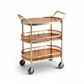 Carrello da servizio con struttura dorata e ripiani in legno 80 x 40 x 80cm