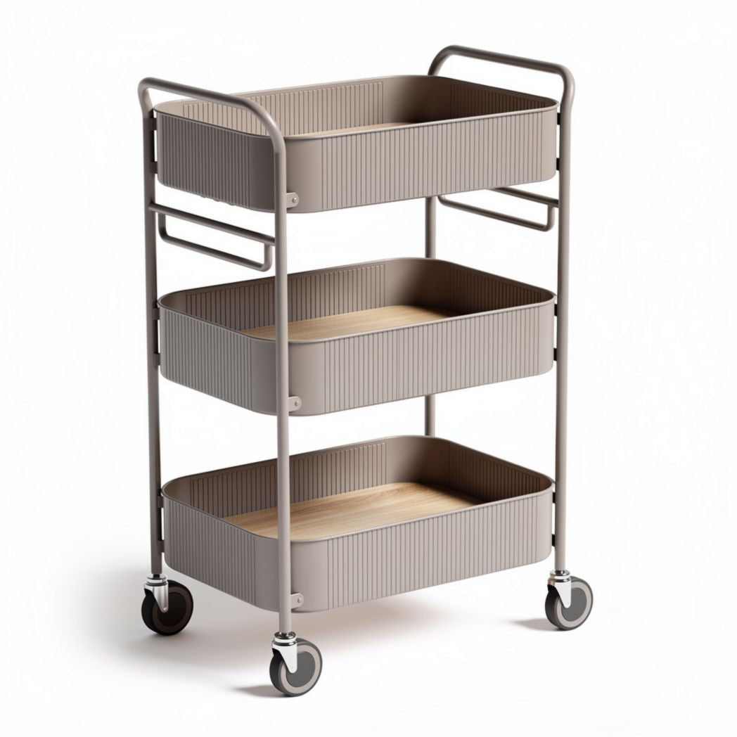 Carrello portaoggetti in metallo con tre livelli dimensioni 80 x 40 x 90cm colore beige