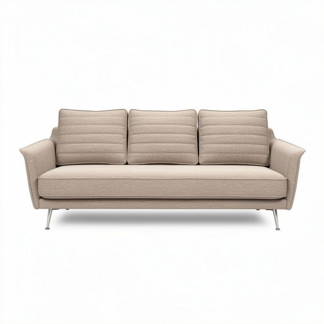 Divano 3 posti in tessuto beige con cuscini imbottiti dimensioni 200 x 90 x 85cm