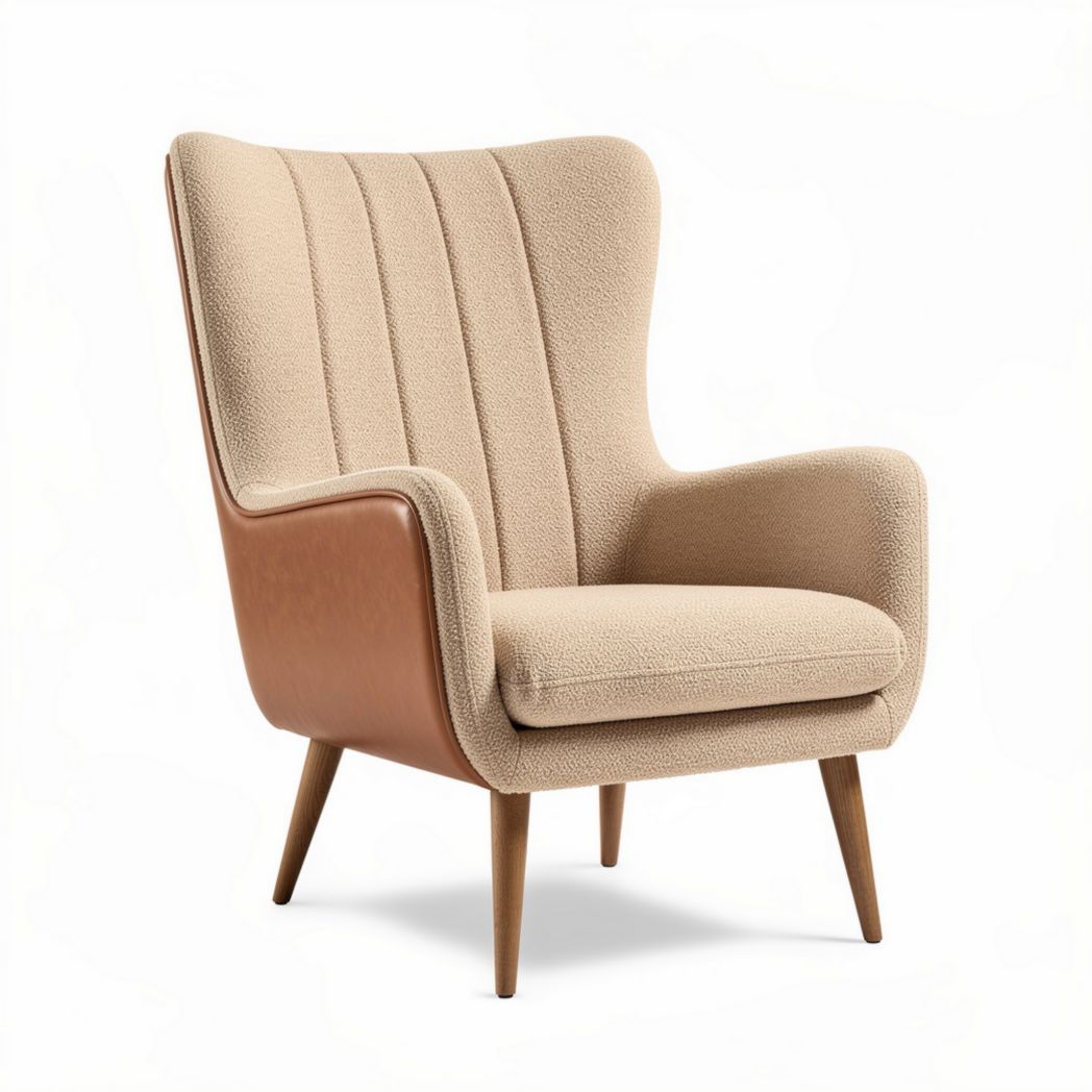 Poltrona in tessuto beige con gambe in legno 80 x 75 x 100cm