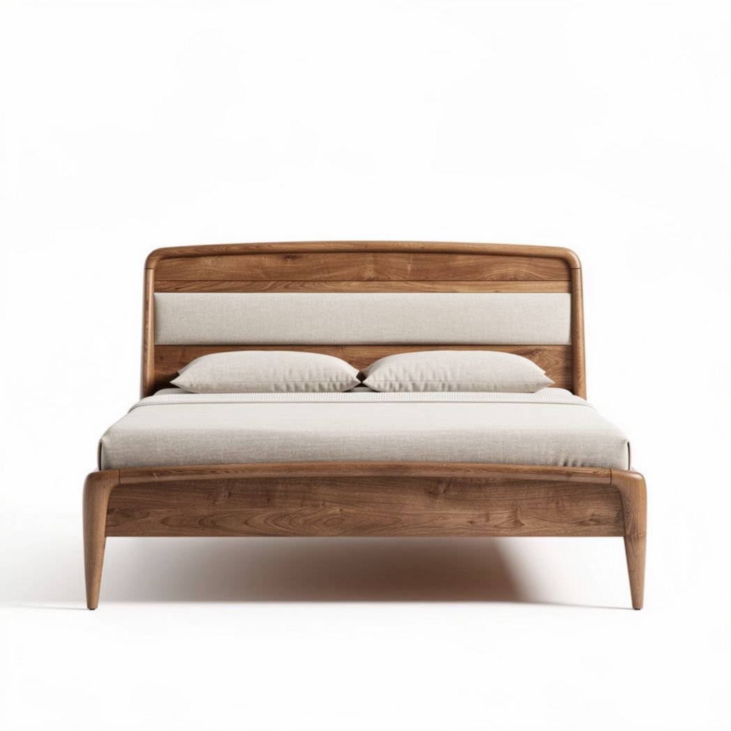 Letto matrimoniale in legno massello con testiera imbottita 210 x 160 x 100cm