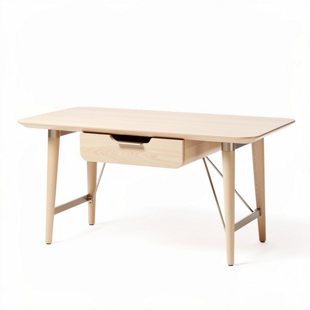 Scrivania in legno naturale con cassetto 120 x 60 x 75cm per ufficio